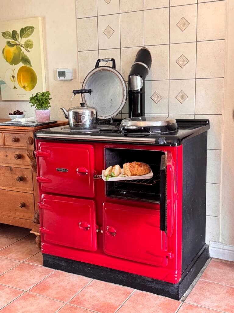 Red Rayburn-Aga in the country kitchen